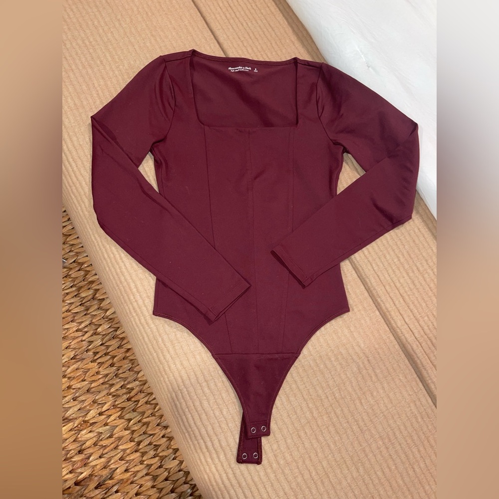 Abercrombie & Fitch Maroon Square Neck Corset Bodysuit